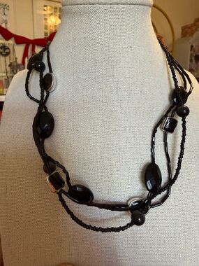 Black Multi-Strand Beaded Necklace - Women Jewelry